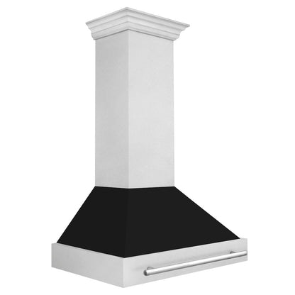 ZLINE 36 in. Satin Stainless Steel Wall Mount Range Hood with Black Matte Shell and Stainless Steel Handle (8654SNX-BLM-36)
