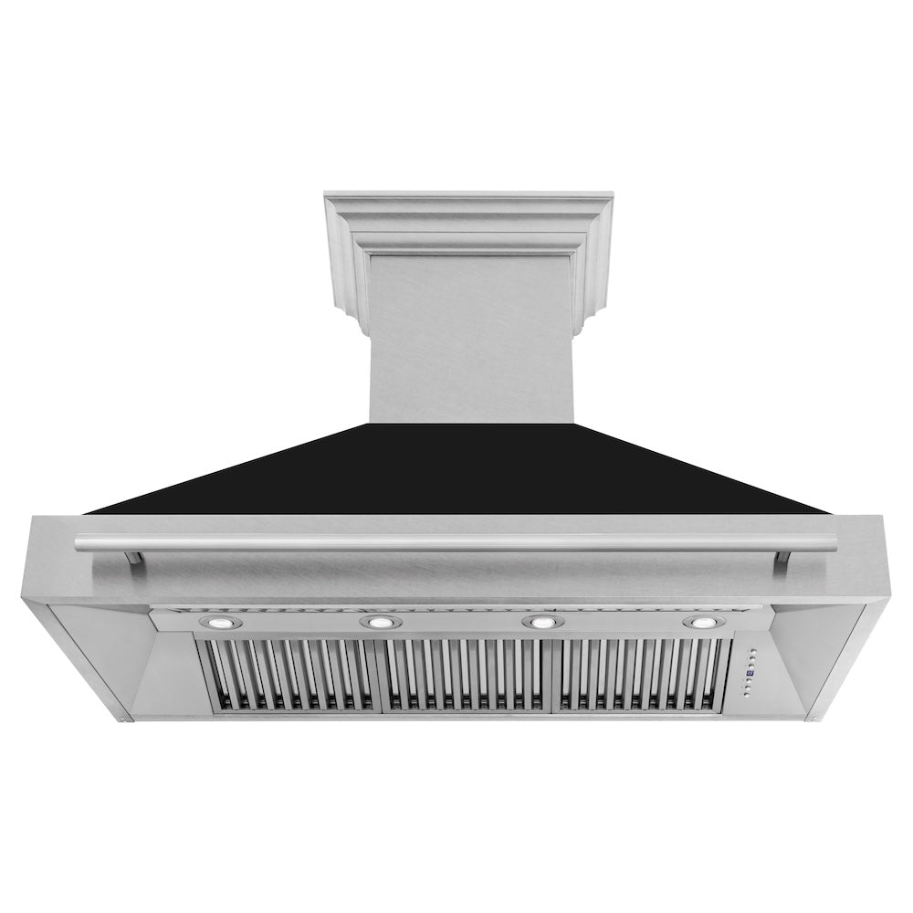 ZLINE 48 in. Satin Stainless Steel Wall Mount Range Hood with Black Matte Shell and Stainless Steel Handle (8654SNX-BLM-48)