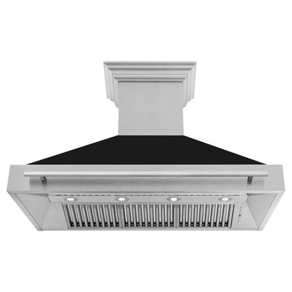 ZLINE 48 in. Satin Stainless Steel Wall Mount Range Hood with Black Matte Shell and Stainless Steel Handle (8654SNX-BLM-48)