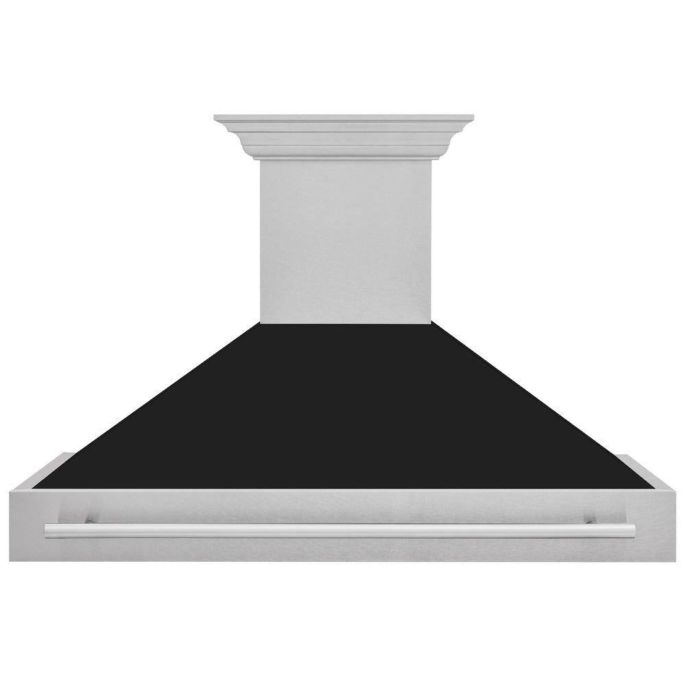 ZLINE 48 in. Satin Stainless Steel Wall Mount Range Hood with Black Matte Shell and Stainless Steel Handle (8654SNX-BLM-48)