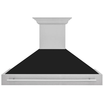 ZLINE 48 in. Satin Stainless Steel Wall Mount Range Hood with Black Matte Shell and Stainless Steel Handle (8654SNX-BLM-48)