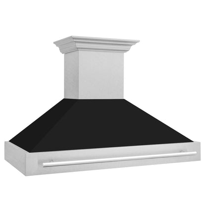 ZLINE 48 in. Satin Stainless Steel Wall Mount Range Hood with Black Matte Shell and Stainless Steel Handle (8654SNX-BLM-48)