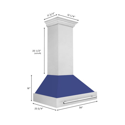 ZLINE 36 in. Satin Stainless Steel Wall Mount Range Hood with Blue Matte Shell and Stainless Steel Handle (8654SNX-BM-36)