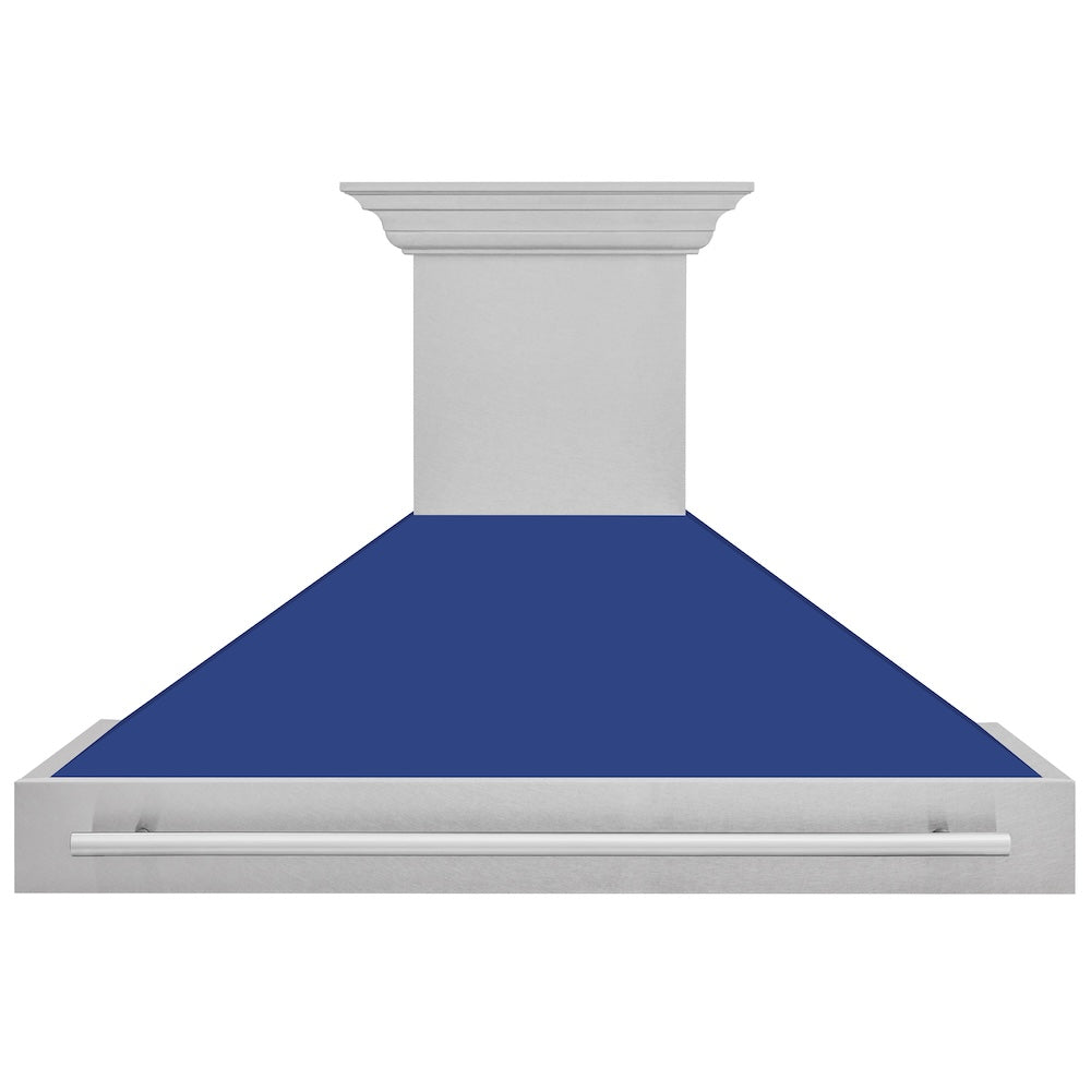 ZLINE 48 in. Satin Stainless Steel Wall Mount Range Hood with Blue Matte Shell and Stainless Steel Handle (8654SNX-BM-48)