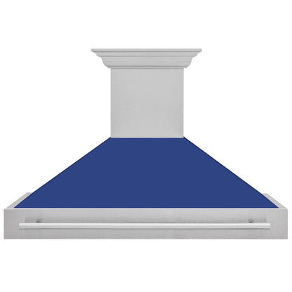ZLINE 48 in. Satin Stainless Steel Wall Mount Range Hood with Blue Matte Shell and Stainless Steel Handle (8654SNX-BM-48)