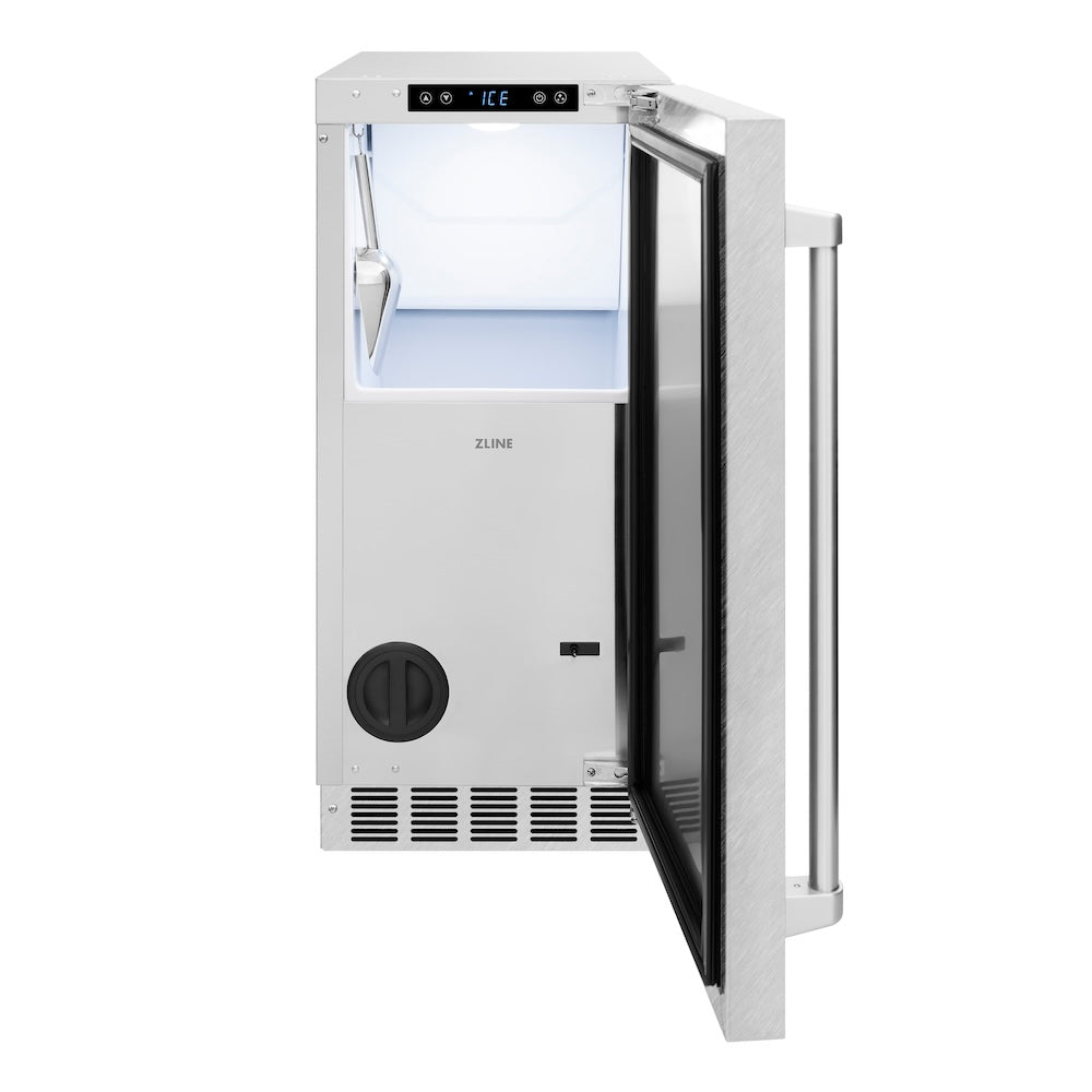 ZLINE 15 in. Touchstone Clear Cube Ice Maker with Drain Pump and Satin Stainless Steel Door (ICCD-SN-15)