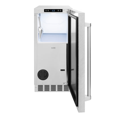 ZLINE 15 in. Touchstone Clear Cube Ice Maker with Drain Pump and Satin Stainless Steel Door (ICCD-SN-15)
