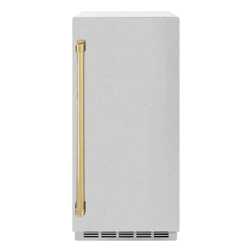 ZLINE Autograph Edition 15 in. Touchstone Clear Cube Ice Maker with Drain Pump and Black Matte Door with Champagne Bronze Handle (ICCDZ-BLM-15-CB)