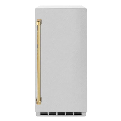 ZLINE Autograph Edition 15 in. Touchstone Clear Cube Ice Maker with Drain Pump and Black Matte Door with Champagne Bronze Handle (ICCDZ-BLM-15-CB)