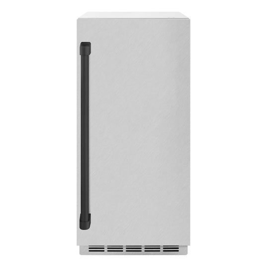 ZLINE Autograph Edition 15 in. Touchstone Clear Cube Ice Maker with Drain Pump and Satin Stainless Steel Door with Matte Black Handle (ICCDZ-SN-15-MB)