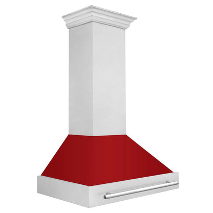 ZLINE 36 in. Satin Stainless Steel Wall Mount Range Hood with Red Gloss Shell and Stainless Steel Handle (8654SNX-RG-36)
