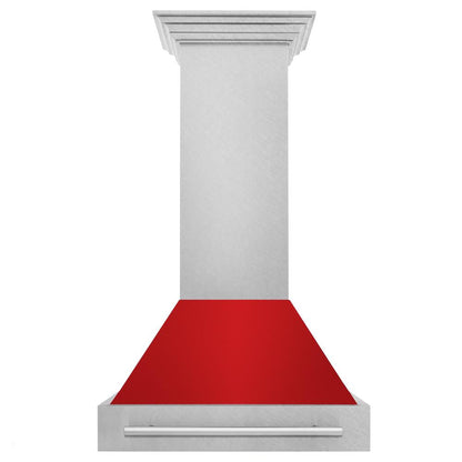 ZLINE 30 in. Satin Stainless Steel Wall Mount Range Hood with Red Matte Shell and Stainless Steel Handle (8654SNX-RM-30)