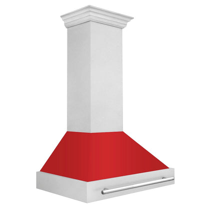 ZLINE 36 in. Satin Stainless Steel Wall Mount Range Hood with Red Matte Shell and Stainless Steel Handle (8654SNX-RM-36)