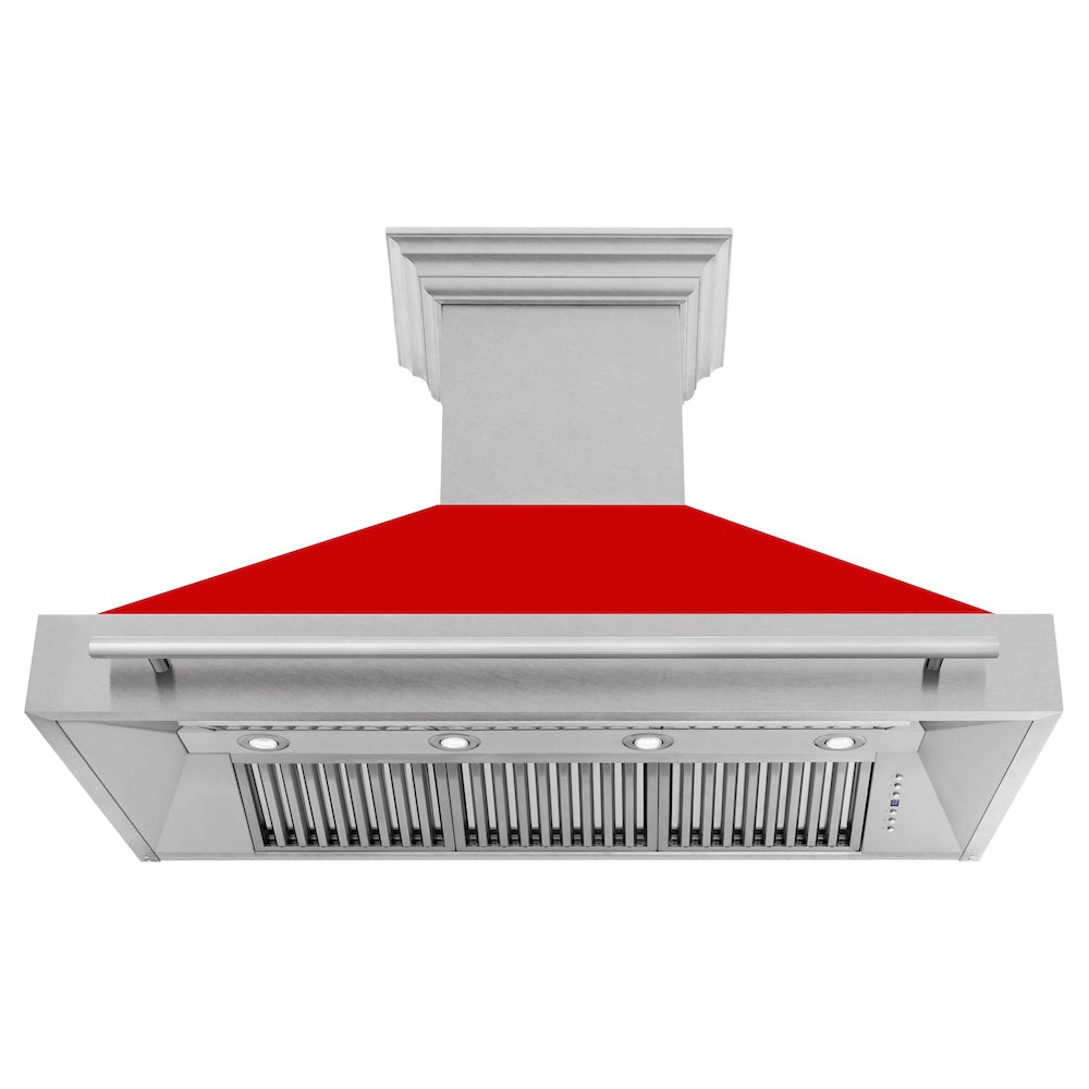 ZLINE 48 in. Satin Stainless Steel Wall Mount Range Hood with Red Matte Shell and Stainless Steel Handle (8654SNX-RM-48)