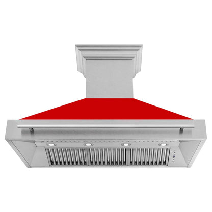 ZLINE 48 in. Satin Stainless Steel Wall Mount Range Hood with Red Matte Shell and Stainless Steel Handle (8654SNX-RM-48)