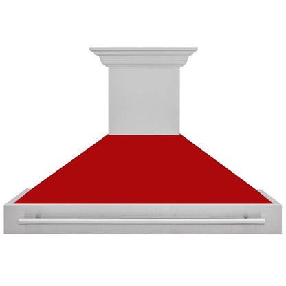 ZLINE 48 in. Satin Stainless Steel Wall Mount Range Hood with Red Matte Shell and Stainless Steel Handle (8654SNX-RM-48)