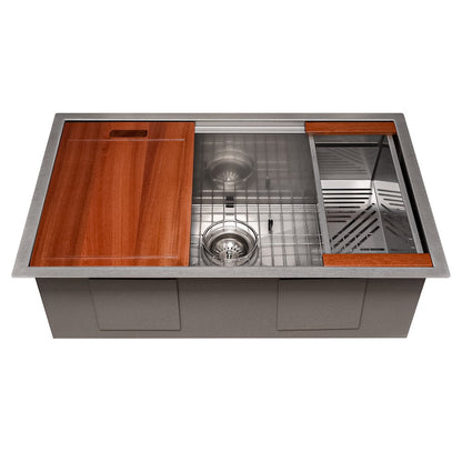 ZLINE 30 in. Garmisch Undermount Single Bowl Satin Stainless Steel Kitchen Sink with Bottom Grid and Accessories (SLS-30S)