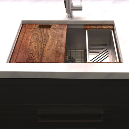 ZLINE 30 in. Garmisch Undermount Single Bowl Satin Stainless Steel Kitchen Sink with Bottom Grid and Accessories (SLS-30S)