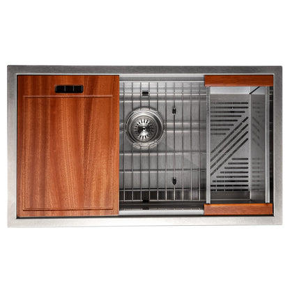 ZLINE 30 in. Garmisch Undermount Single Bowl Satin Stainless Steel Kitchen Sink with Bottom Grid and Accessories (SLS-30S)