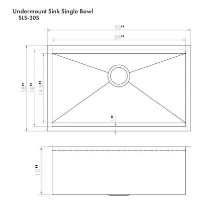 ZLINE 33 in. Garmisch Undermount Single Bowl Satin Stainless Steel Kitchen Sink with Bottom Grid and Accessories (SLS-33S)