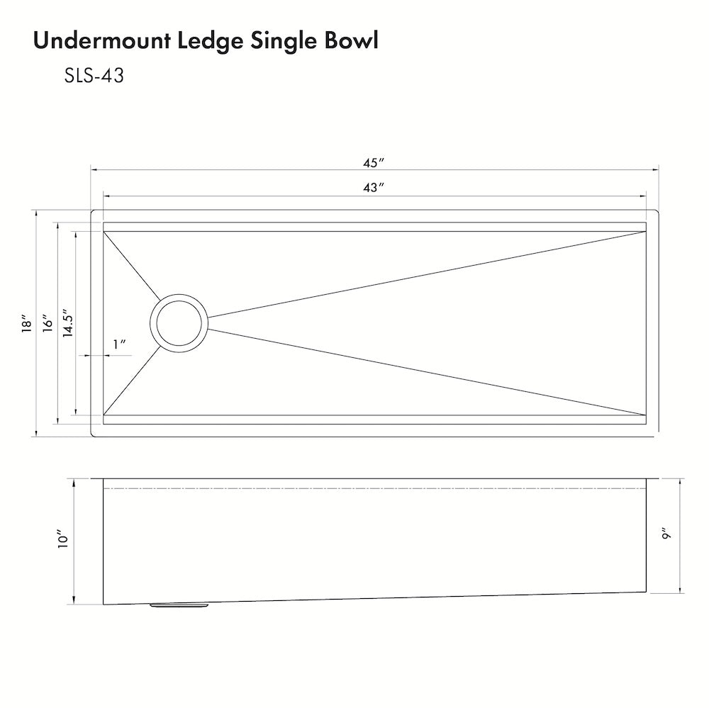 ZLINE 43 in. Garmisch Undermount Single Bowl Satin Stainless Steel Kitchen Sink with Bottom Grid and Accessories (SLS-43S)