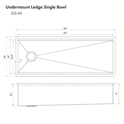 ZLINE 43 in. Garmisch Undermount Single Bowl Satin Stainless Steel Kitchen Sink with Bottom Grid and Accessories (SLS-43S)