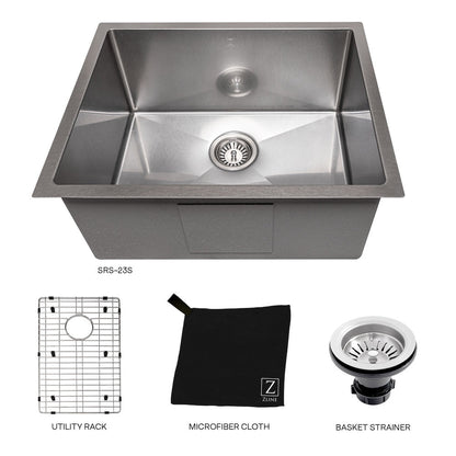 ZLINE 23 in. Meribel Undermount Single Bowl Satin Stainless Steel Kitchen Sink with Bottom Grid (SRS-23S)