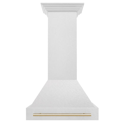 ZLINE Autograph Edition 30 in. Satin Stainless Steel Wall Mount Range Hood with Polished Gold Handle (8654SNZ-30-G)