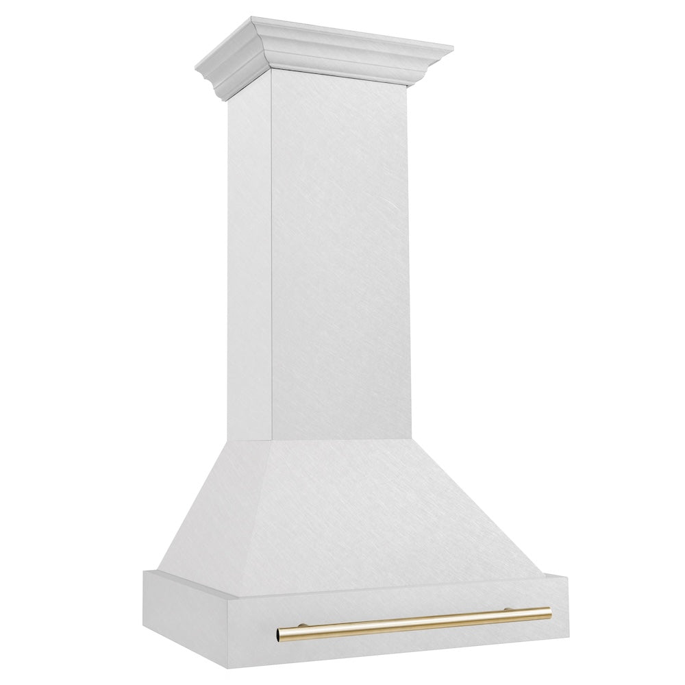 ZLINE Autograph Edition 30 in. Satin Stainless Steel Wall Mount Range Hood with Polished Gold Handle (8654SNZ-30-G)