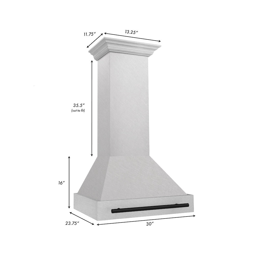 ZLINE Autograph Edition 30 in. Satin Stainless Steel Wall Mount Range Hood with Matte Black Handle (8654SNZ-30-MB)