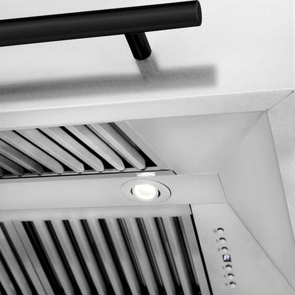ZLINE Autograph Edition 30 in. Satin Stainless Steel Wall Mount Range Hood with Matte Black Handle (8654SNZ-30-MB)