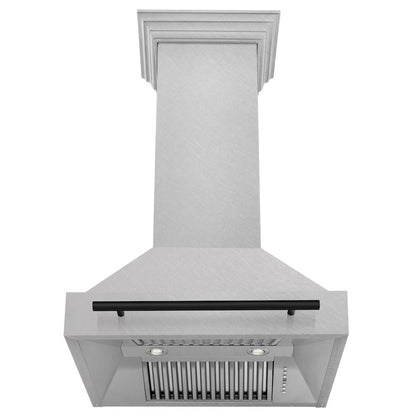 ZLINE Autograph Edition 30 in. Satin Stainless Steel Wall Mount Range Hood with Matte Black Handle (8654SNZ-30-MB)