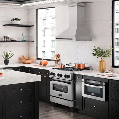 ZLINE Autograph Edition 30 in. Satin Stainless Steel Wall Mount Range Hood with Matte Black Handle (8654SNZ-30-MB)