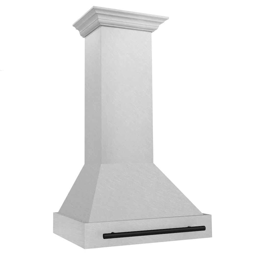 ZLINE Autograph Edition 30 in. Satin Stainless Steel Wall Mount Range Hood with Matte Black Handle (8654SNZ-30-MB)