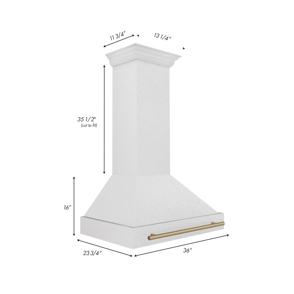 ZLINE Autograph Edition 36 in. Satin Stainless Steel Wall Mount Range Hood with Champagne Bronze Handle (8654SNZ-36-CB)