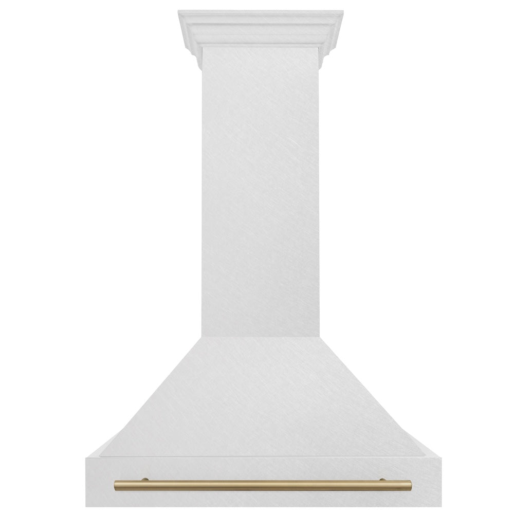 ZLINE Autograph Edition 36 in. Satin Stainless Steel Wall Mount Range Hood with Champagne Bronze Handle (8654SNZ-36-CB)