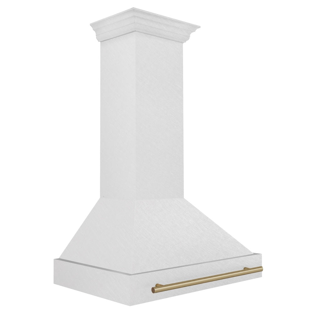 ZLINE Autograph Edition 36 in. Satin Stainless Steel Wall Mount Range Hood with Champagne Bronze Handle (8654SNZ-36-CB)