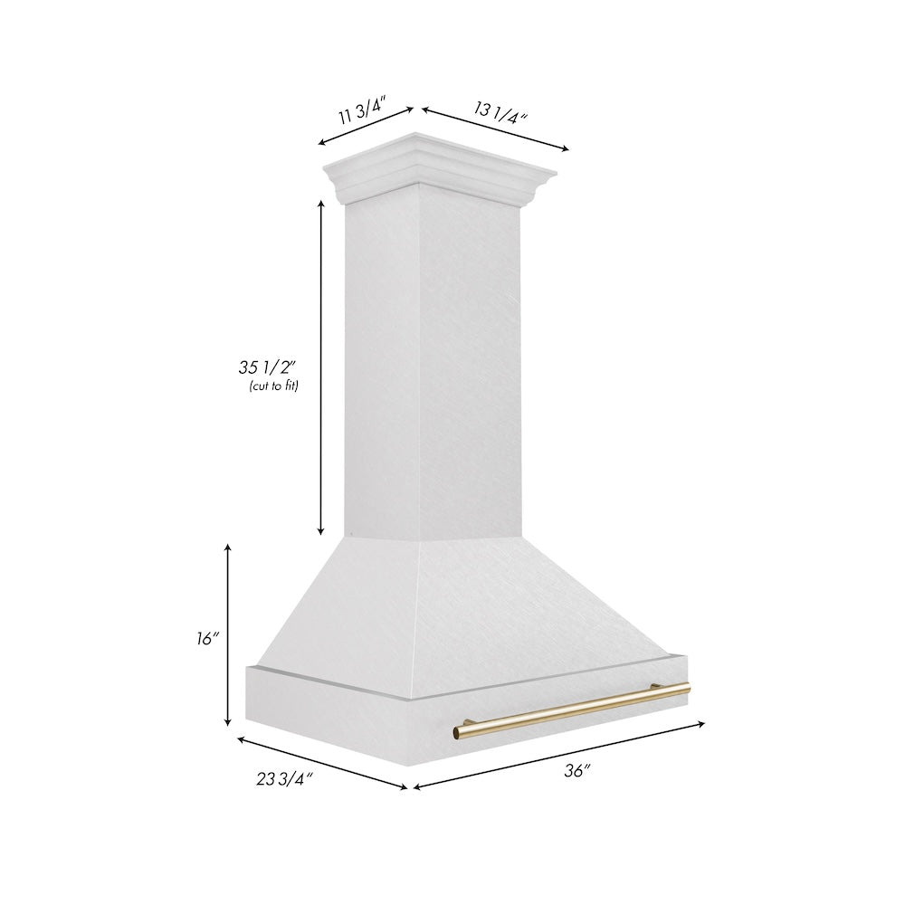 ZLINE Autograph Edition 36 in. Satin Stainless Steel Wall Mount Range Hood with Polished Gold Handle (8654SNZ-36-G)