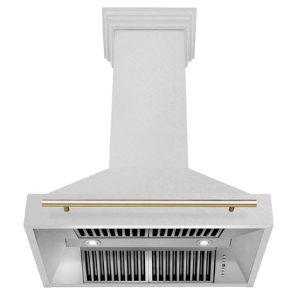 ZLINE Autograph Edition 36 in. Satin Stainless Steel Wall Mount Range Hood with Polished Gold Handle (8654SNZ-36-G)