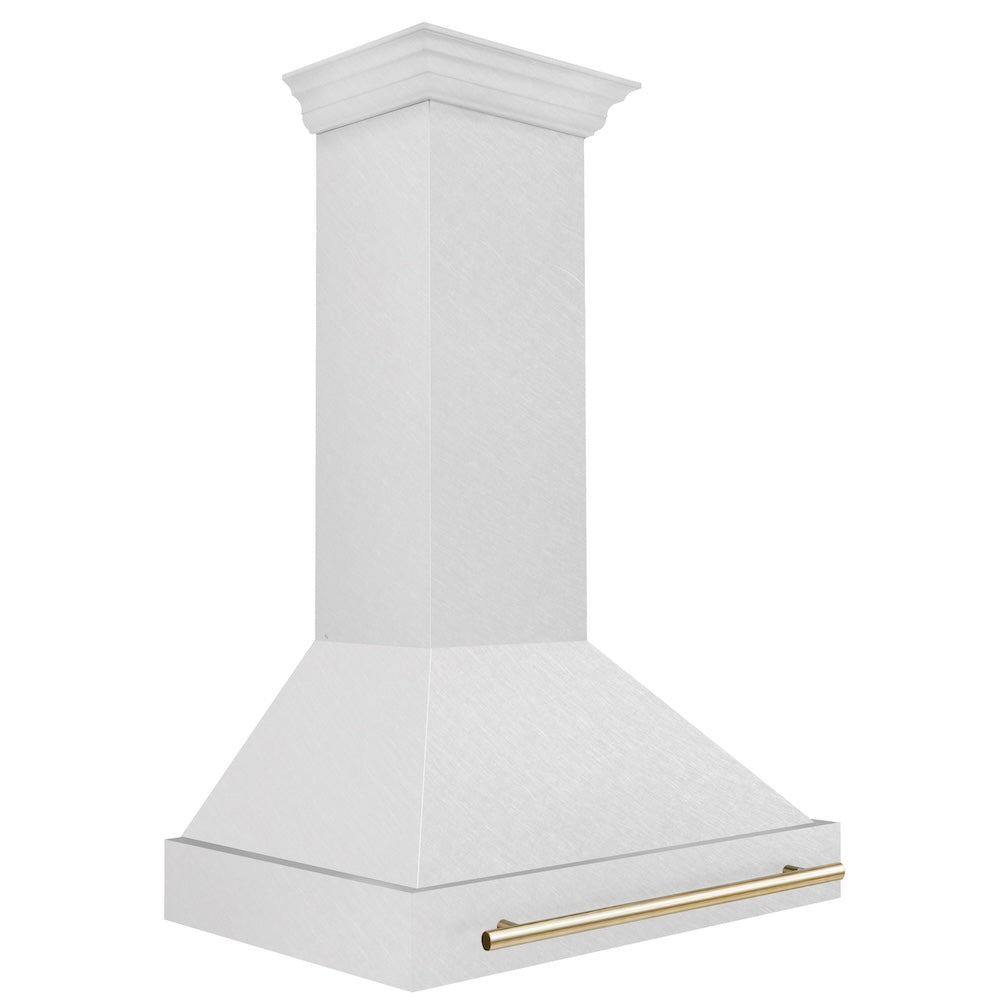 ZLINE Autograph Edition 36 in. Satin Stainless Steel Wall Mount Range Hood with Polished Gold Handle (8654SNZ-36-G)