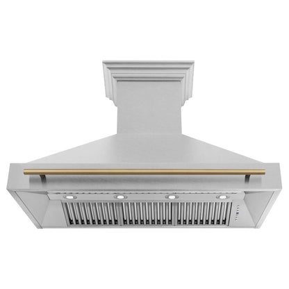 ZLINE Autograph Edition 48 in. Satin Stainless Steel Wall Mount Range Hood with Champagne Bronze Handle (8654SNZ-48-CB)