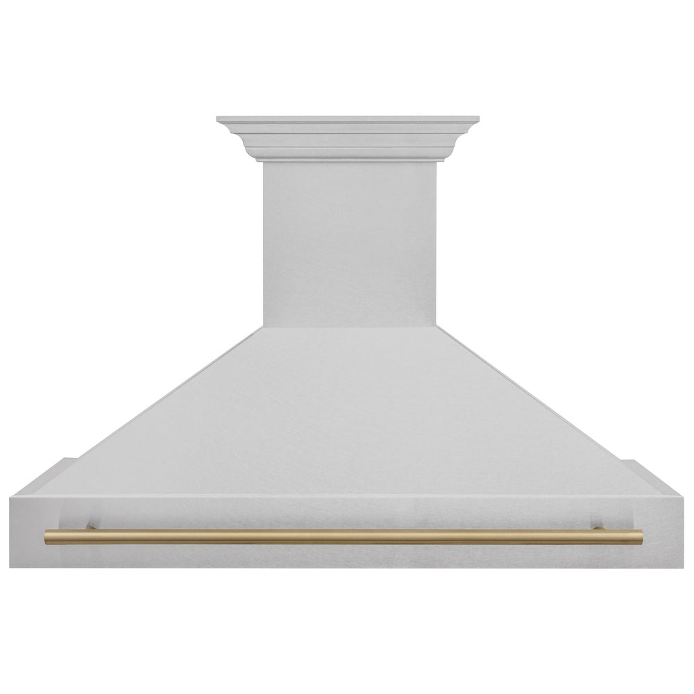 ZLINE Autograph Edition 48 in. Satin Stainless Steel Wall Mount Range Hood with Champagne Bronze Handle (8654SNZ-48-CB)