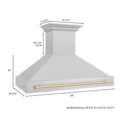 ZLINE Autograph Edition 48 in. Satin Stainless Steel Wall Mount Range Hood with Polished Gold Handle (8654SNZ-48-G)