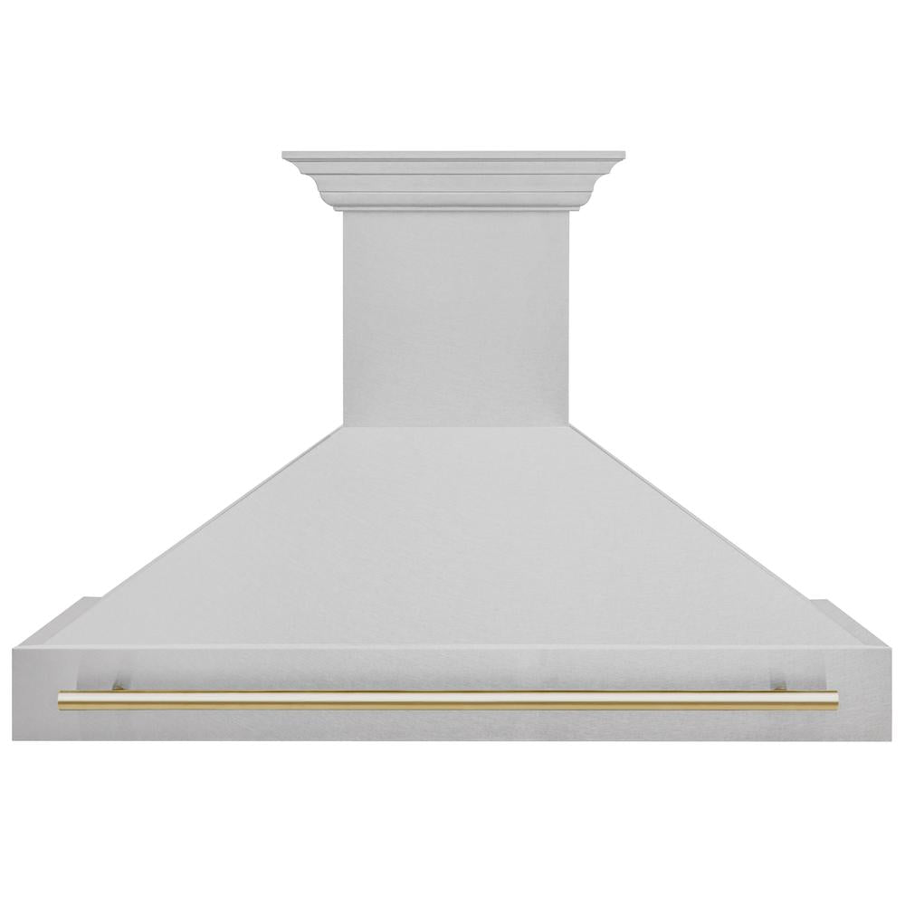 ZLINE Autograph Edition 48 in. Satin Stainless Steel Wall Mount Range Hood with Polished Gold Handle (8654SNZ-48-G)