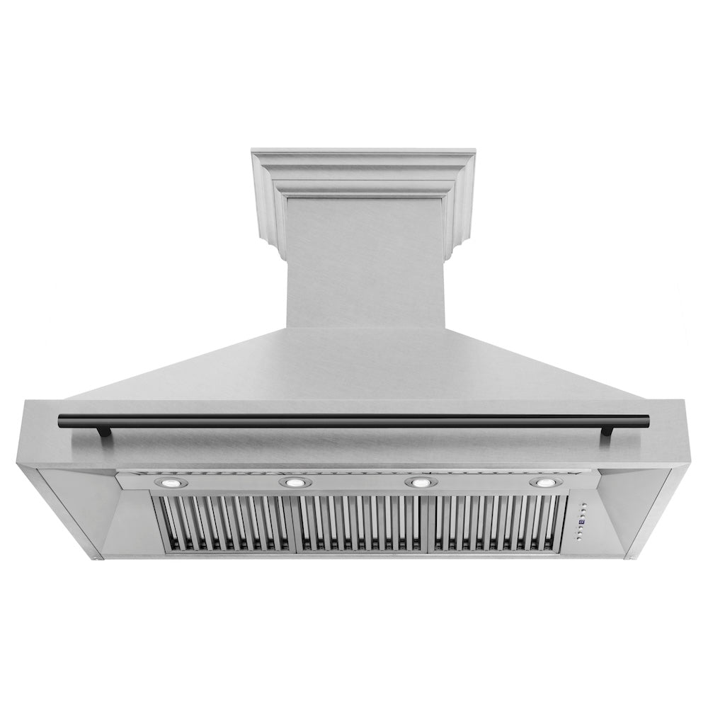 ZLINE Autograph Edition 48 in. Satin Stainless Steel Wall Mount Range Hood with Matte Black Handle (8654SNZ-48-MB)
