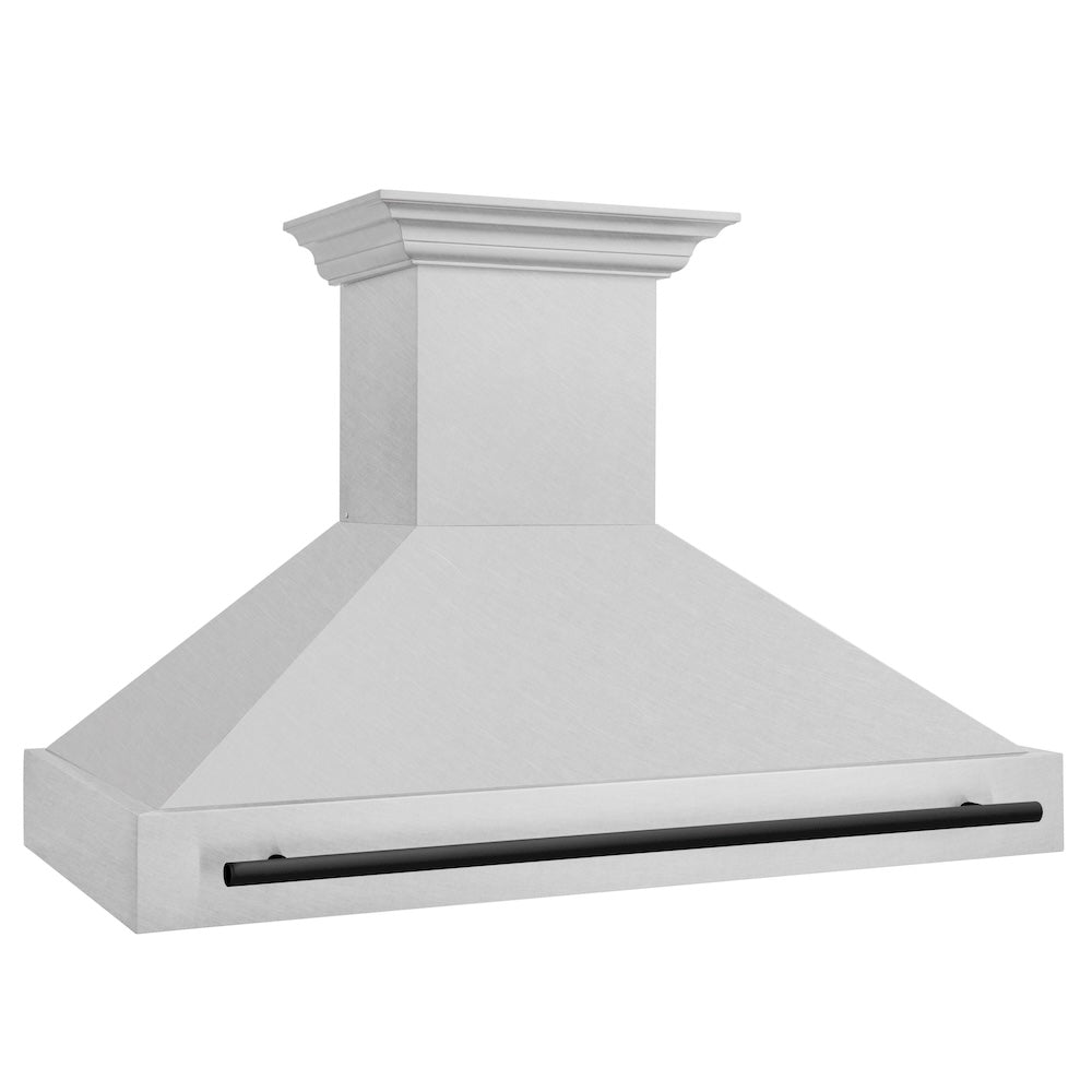 ZLINE Autograph Edition 48 in. Satin Stainless Steel Wall Mount Range Hood with Matte Black Handle (8654SNZ-48-MB)