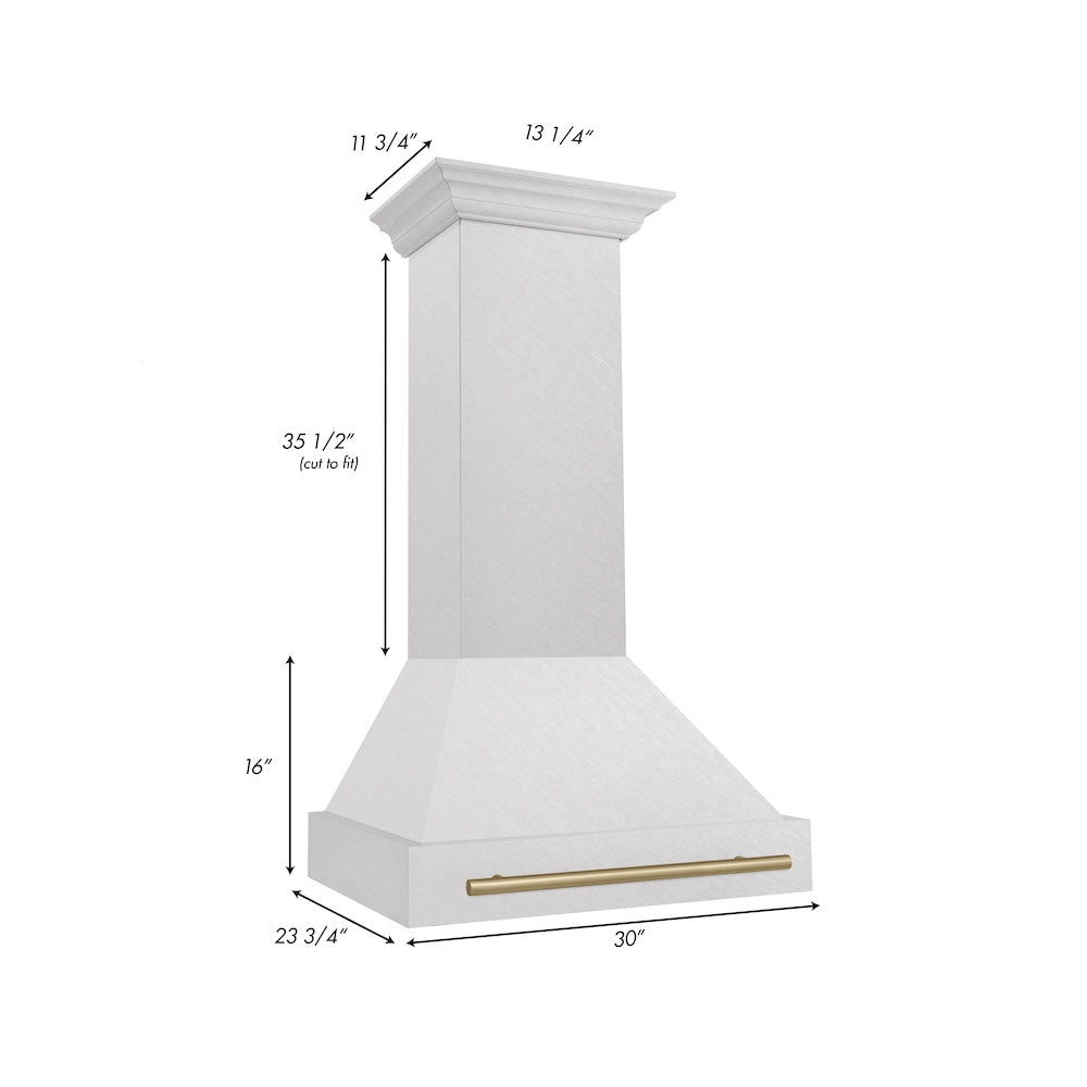 ZLINE Autograph Edition 30 in. Satin Stainless Steel Wall Mount Range Hood with Champagne Bronze Handle (8654SNZ-30-CB)
