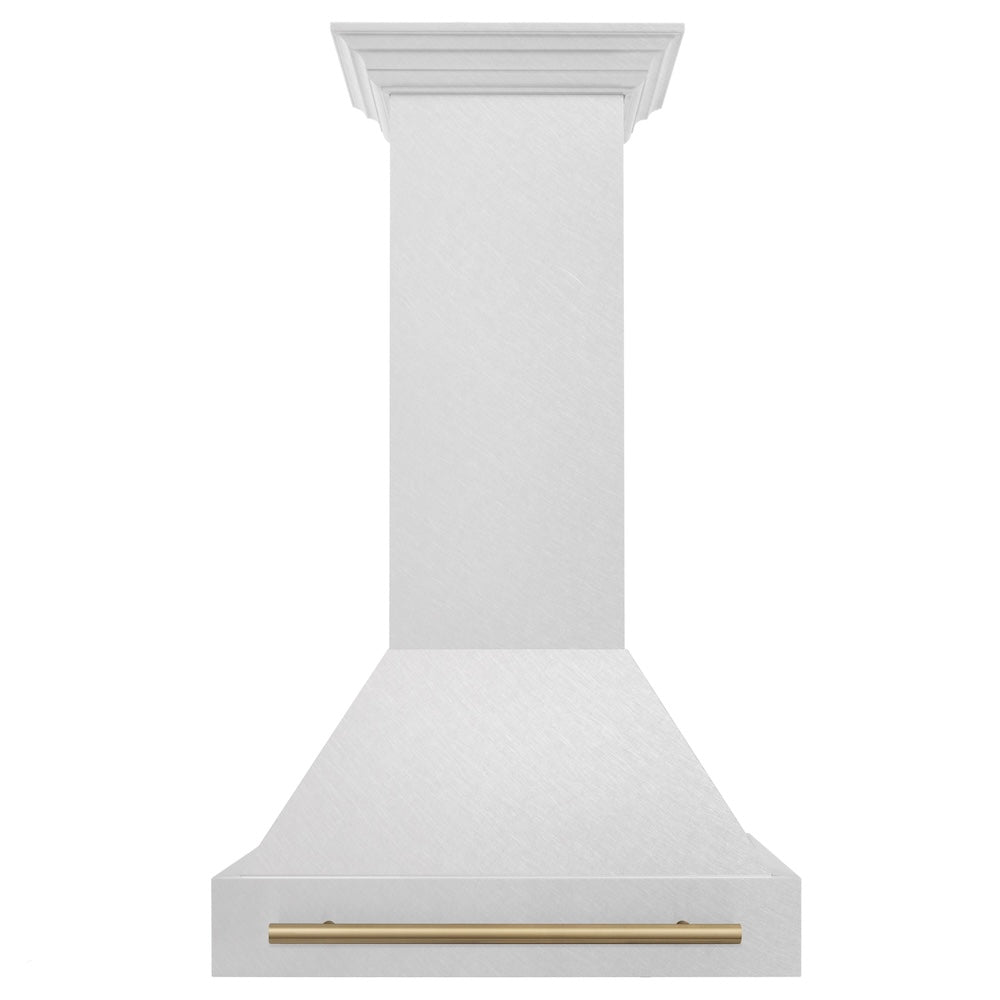 ZLINE Autograph Edition 30 in. Satin Stainless Steel Wall Mount Range Hood with Champagne Bronze Handle (8654SNZ-30-CB)