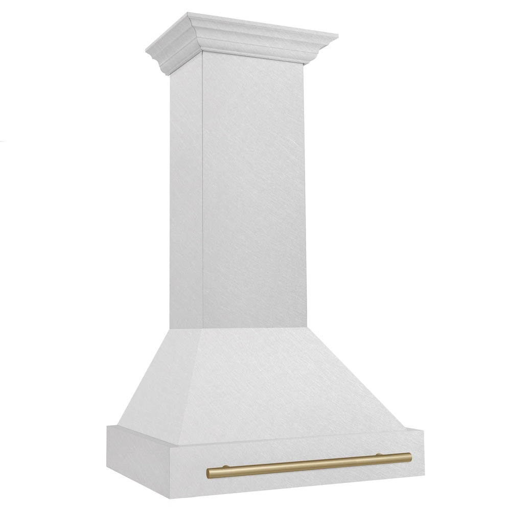 ZLINE Autograph Edition 30 in. Satin Stainless Steel Wall Mount Range Hood with Champagne Bronze Handle (8654SNZ-30-CB)