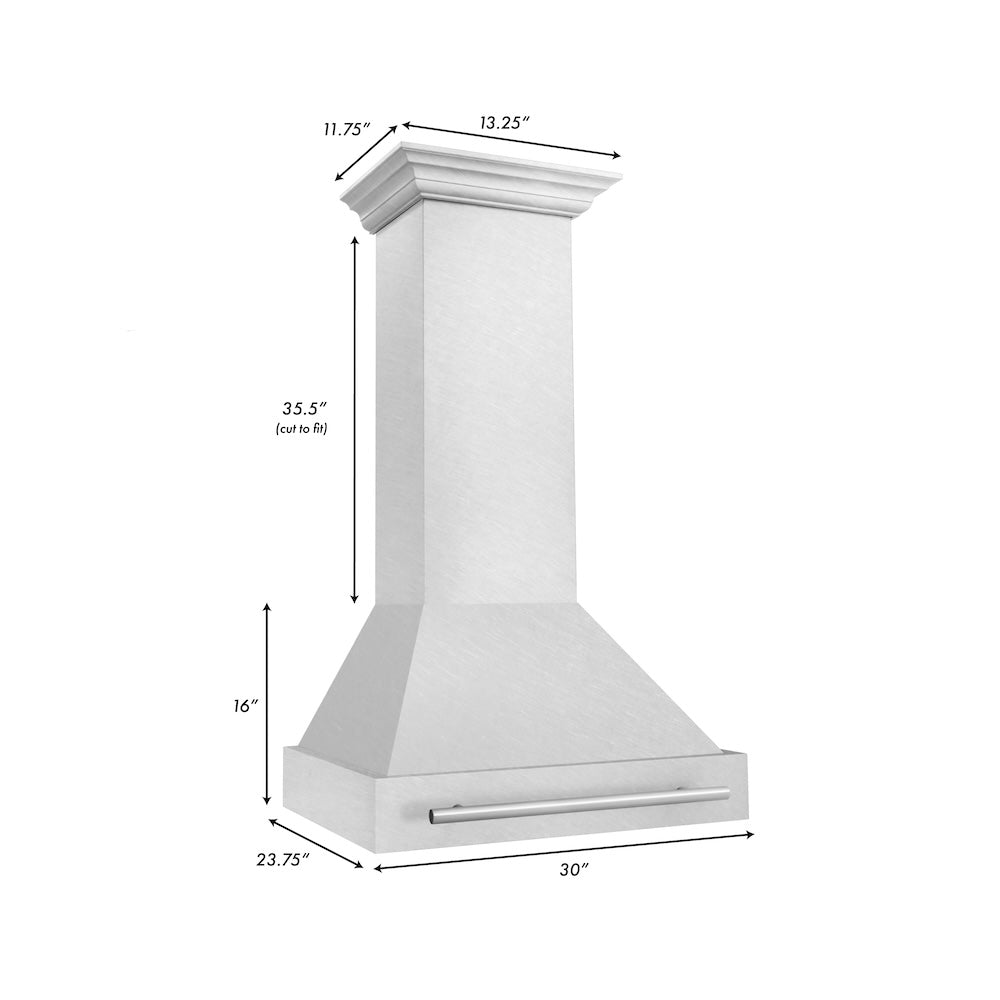 ZLINE 30 in. Satin Stainless Steel Wall Mount Range Hood with Stainless Steel Handle (8654SNX-30)